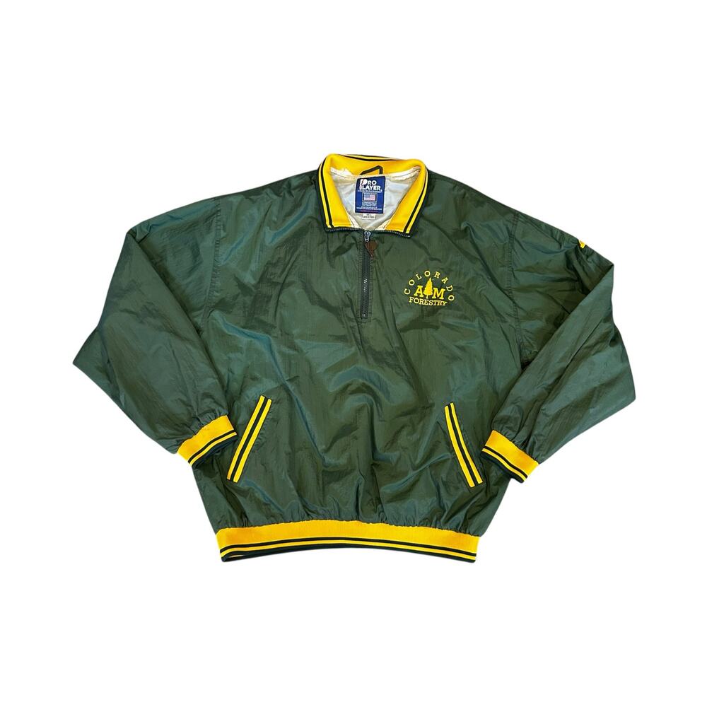 Vintage 80s Green Gold Quarter Zip Nylon Windbreaker Large